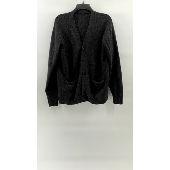 MUJI Men's Charcoal Gray Wool V-Neck Button-Up Long Sleeve Cardigan SZ L - Picture 1 of 11